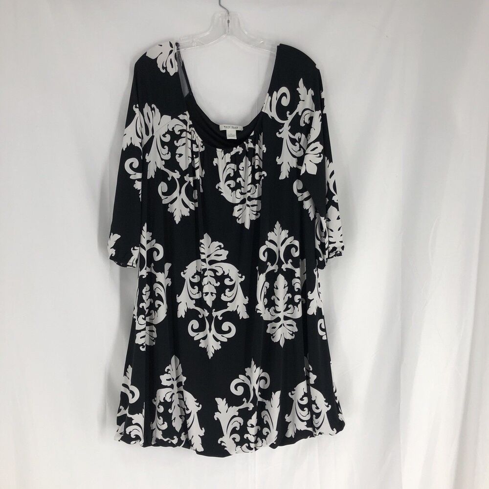 Women's Dress White House BLK Market Lg. Black White Balloon/Bubble Sym Damask